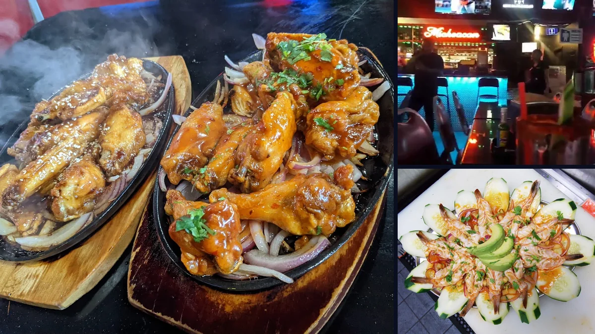 Shared plates of ceviche and tacos on display.